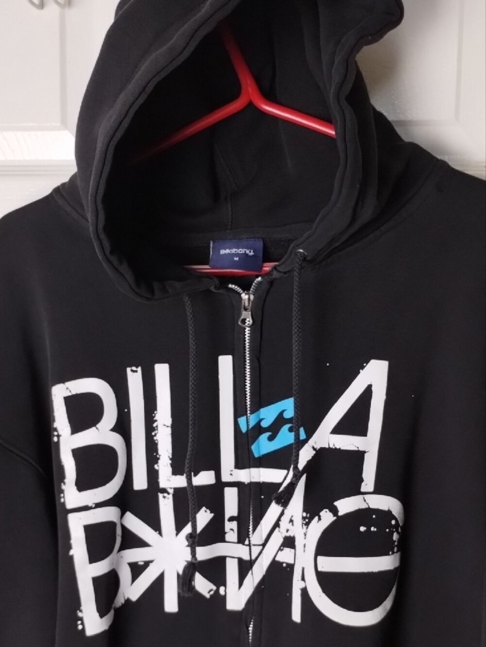 Vintage Billabong Black Zip-Up Hoodie with White Logo and Blue Accent. Size Med - Picture 2 of 12